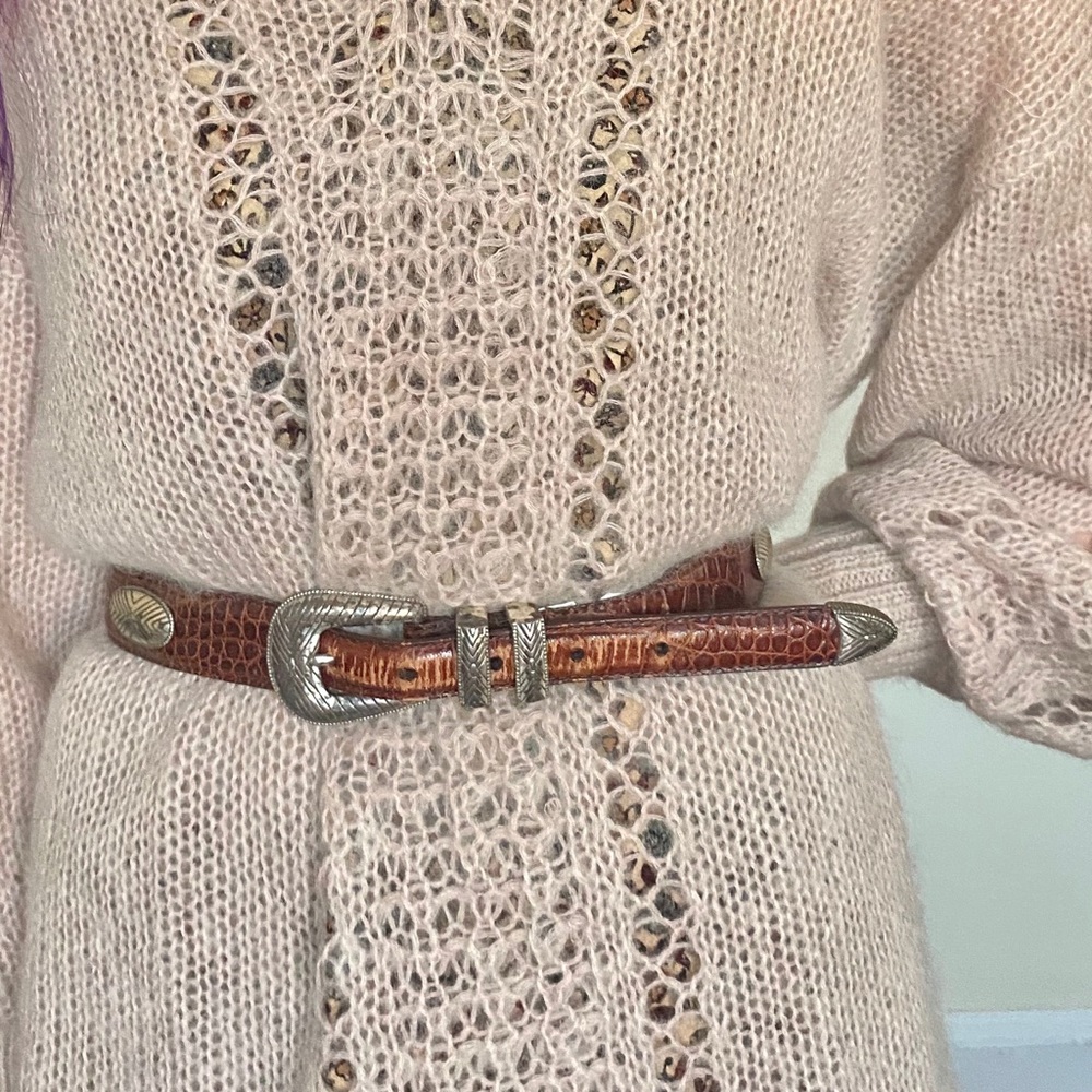 Croc Style Brown Leather Belt Fossil Vintage